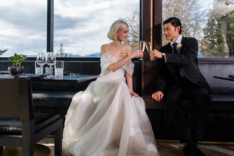 Wedding couple toasting